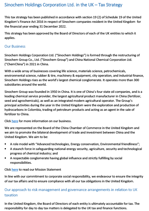 Sinochem Group companies in the UK - 2022